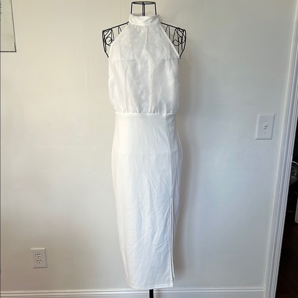 Lulus Glamorous Promise White Organza Halter Bodycon Midi Dress - Picture 3 of 10